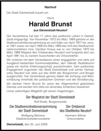 Traueranzeige von Harald Brunst von HNA