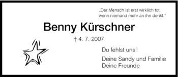 Traueranzeige von Benny Kürschner von HNA