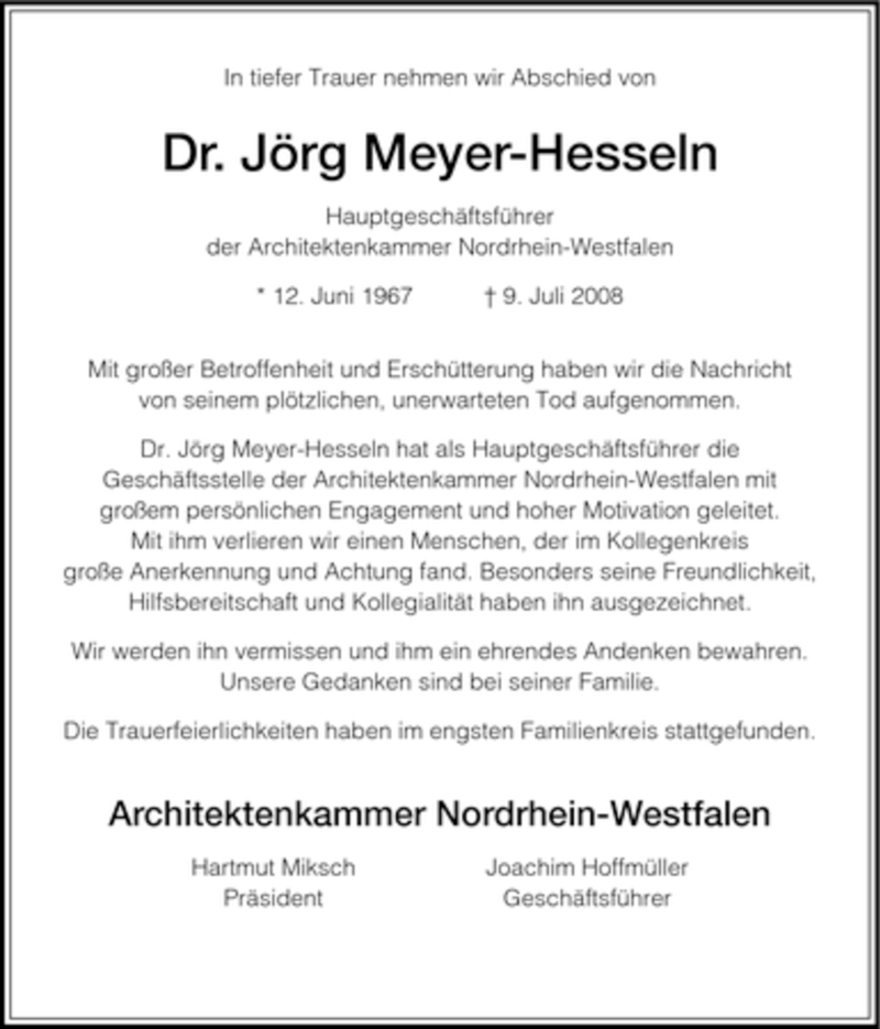  Traueranzeige für Jörg Meyer-Hesseln vom 19.07.2008 aus HNA