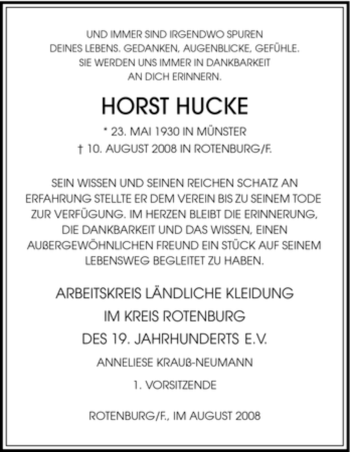Traueranzeige von Horst Hucke von HNA