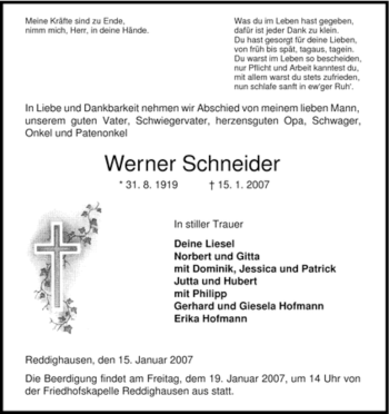 Traueranzeige von Werner Schneider von HNA