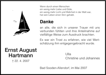 Traueranzeige von Ernst August Hartmann von HNA