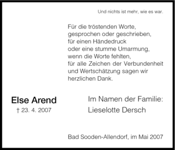 Traueranzeige von Else Arend von HNA