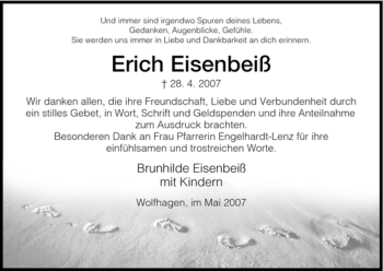 Traueranzeige von Erich Eisenbeiß von HNA
