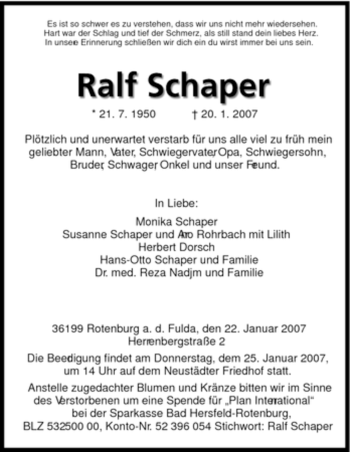 Traueranzeige von Ralf Schaper von HNA