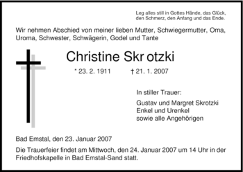 Traueranzeige von Christine Skrotzki von HNA