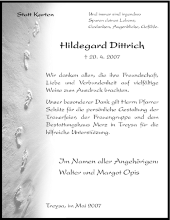 Traueranzeige von Hildegard Dittrich von HNA