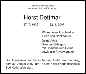 Traueranzeige von Horst Dettmar von HNA