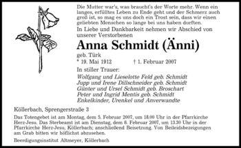 Traueranzeige von Anna Schmidt von HNA