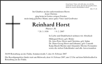 Traueranzeige von Reinhard Horst von HNA