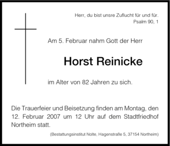 Traueranzeige von Horst Reinicke von HNA