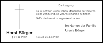 Traueranzeige von Horst Bürger von HNA