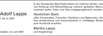 Traueranzeige von Adolf Lappe von HNA