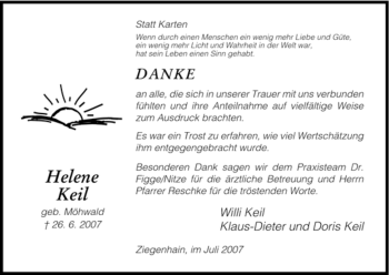 Traueranzeige von Helene Keil von HNA