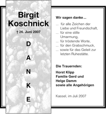 Traueranzeige von Birgit Koschnick von HNA