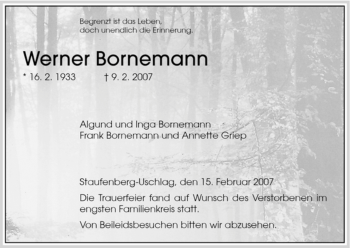 Traueranzeige von Werner Bornemann von HNA