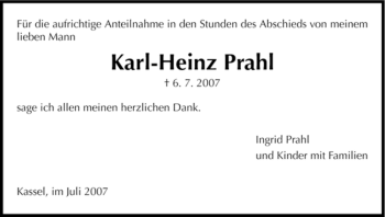 Traueranzeige von Karl-Heinz Prahl von HNA