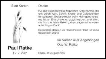 Traueranzeige von Paul Ratke von HNA