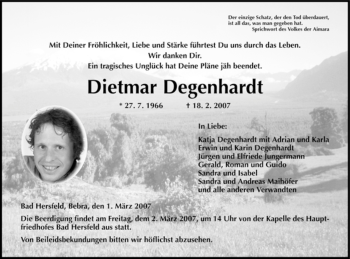 Traueranzeige von Dietmar Degenhardt von HNA