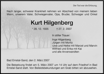 Traueranzeige von Kurt Hilgenberg von HNA