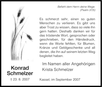 Traueranzeige von Konrad Schmelzer von HNA
