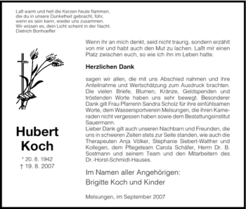 Traueranzeige von Hubert Koch von HNA
