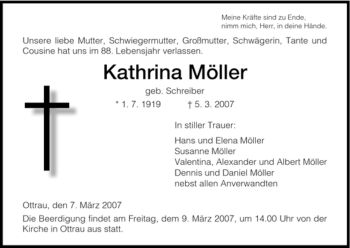 Traueranzeige von Katharina Moeller von HNA