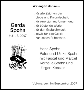 Traueranzeige von Gerda Spohn von HNA
