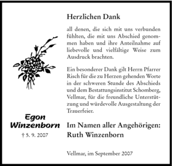 Traueranzeige von Egon Winzenborn von HNA