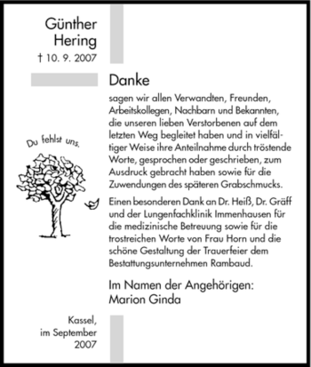 Traueranzeige von Günther Hering von HNA