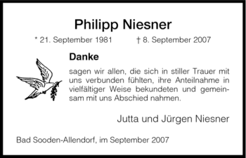 Traueranzeige von Philipp Niesner von HNA