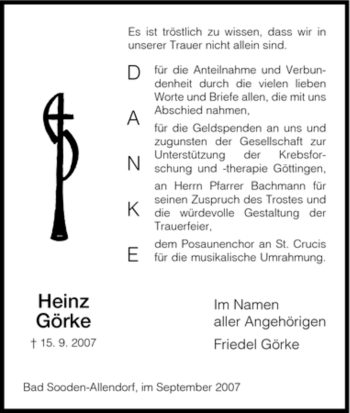 Traueranzeige von Heinz Görke von HNA