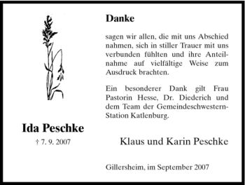 Traueranzeige von Ida Peschke von HNA