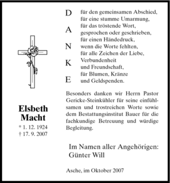 Traueranzeige von Elsbeth Macht von HNA