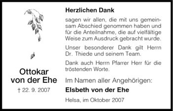 Traueranzeige von Ottokar von der Ehe von HNA