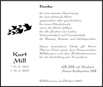 Traueranzeige von Kurt Mill von HNA