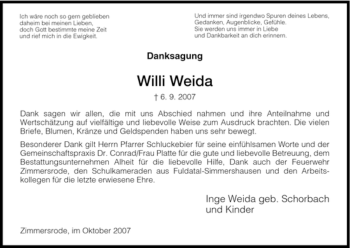 Traueranzeige von Willi Weida von HNA