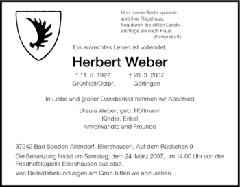 Traueranzeige von Herbert Weber von HNA