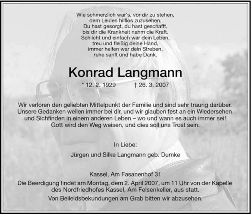  Traueranzeige für Konrad Langmann vom 30.03.2007 aus HNA