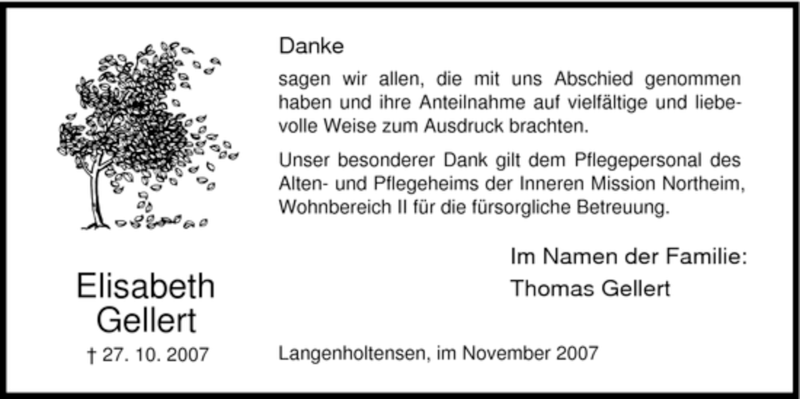  Traueranzeige für Elisabeth Gellert vom 24.11.2007 aus HNA