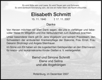 Traueranzeige von Elisabeth Schmitt von HNA