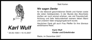Traueranzeige von Karl Wulf von HNA