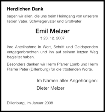 Traueranzeige von Emil Melzer von HNA