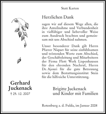 Traueranzeige von Gerhard Juckenack von HNA