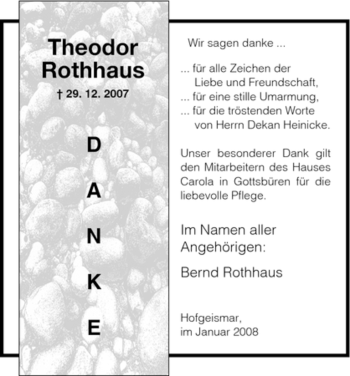 Traueranzeige von Theodor Rothhaus von HNA