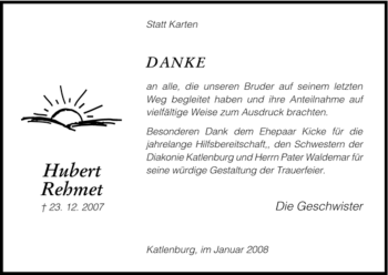 Traueranzeige von Hubert Rehmet von HNA