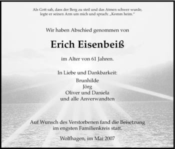 Traueranzeige von Erich Eisenbeiß von HNA