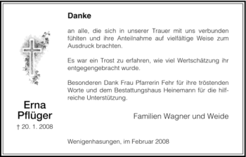 Traueranzeige von Erna Pflueger von HNA