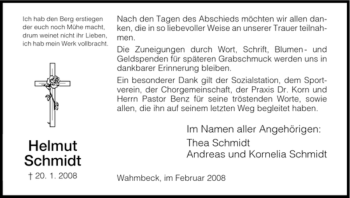 Traueranzeige von Helmut Schmidt von HNA