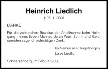 Traueranzeige von Heinrich Liedlich von HNA